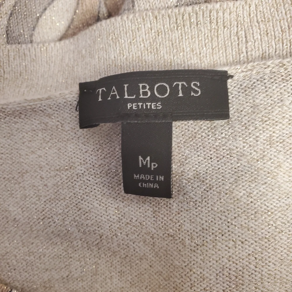Talbots Black Label Grandmacore Cardigan Sweater Gold Glitter Damask  Sizs‎ P/M